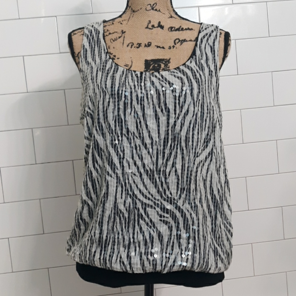 Matty M. L black and white tiger sequin tank